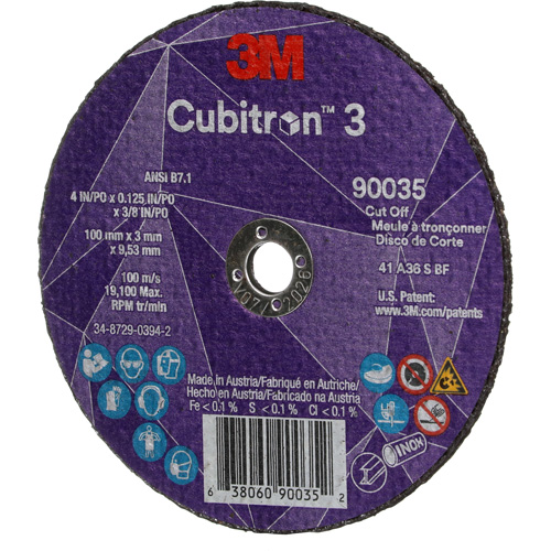 Meule &agrave; tronçonner Cubitron 3, 4" x 1/8", Arbre de 3/8", Type T1, C&eacute;ramique, 21000 Tr/min Distribution Élite MP