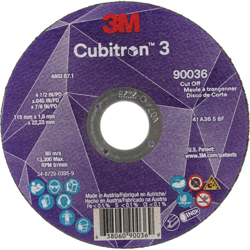 Meule &agrave; tronçonner Cubitron 3, 4-1/2" x 0,045", Arbre de 7/8", Type T1, C&eacute;ramique, 13 300 Tr/min Distribution Élite MP