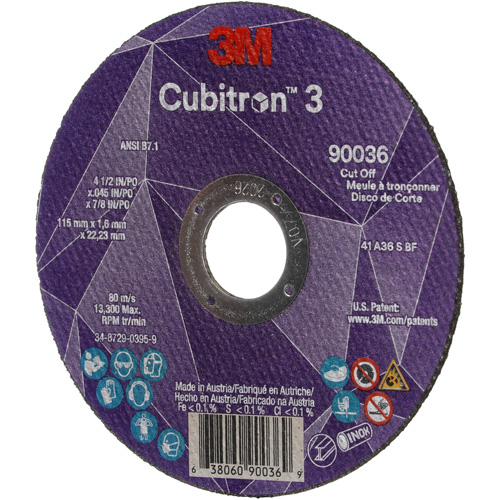 Meule &agrave; tronçonner Cubitron 3, 4-1/2" x 0,045", Arbre de 7/8", Type T1, C&eacute;ramique, 13 300 Tr/min Distribution Élite MP