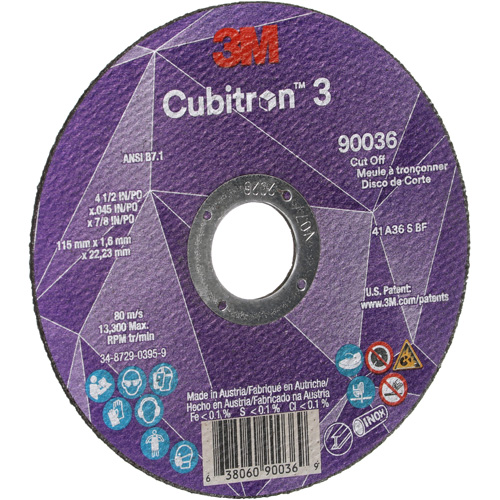 Meule &agrave; tronçonner Cubitron 3, 4-1/2" x 0,045", Arbre de 7/8", Type T1, C&eacute;ramique, 13 300 Tr/min Distribution Élite MP
