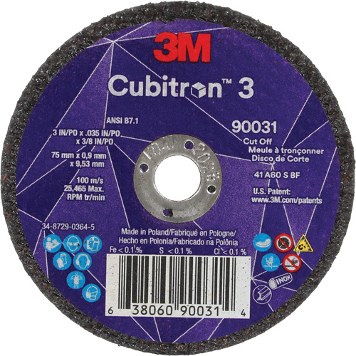 Cubitron 3 Cut-Off Wheel, 3" x 0.035", 3/8" Arbor, Type T1, Ceramic, 21000 RPM Distribution Élite MP