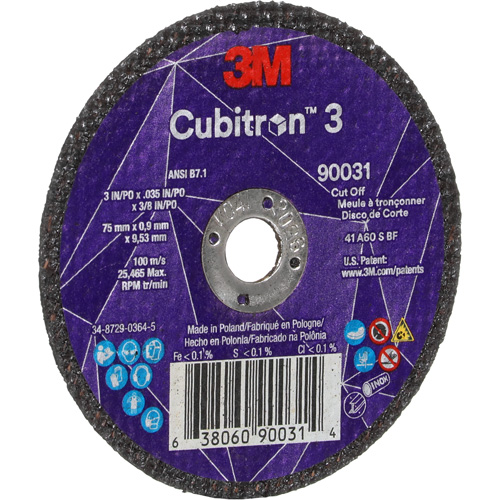 Cubitron 3 Cut-Off Wheel, 3" x 0.035", 3/8" Arbor, Type T1, Ceramic, 21000 RPM Distribution Élite MP