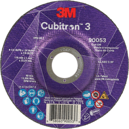 Meule &agrave; tronçonner Cubitron 3, 4-1/2" x 0,04", Arbre de 7/8", Type T27, C&eacute;ramique, 13 300 Tr/min Distribution Élite MP