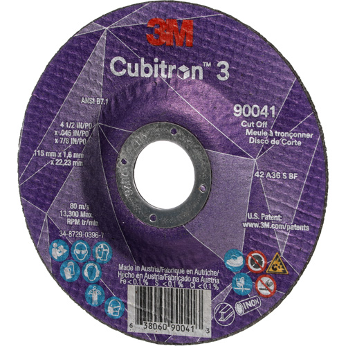Meule &agrave; tronçonner Cubitron 3, 4-1/2" x 0,045", Arbre de 7/8", Type T27, C&eacute;ramique, 13 300 Tr/min Distribution Élite MP
