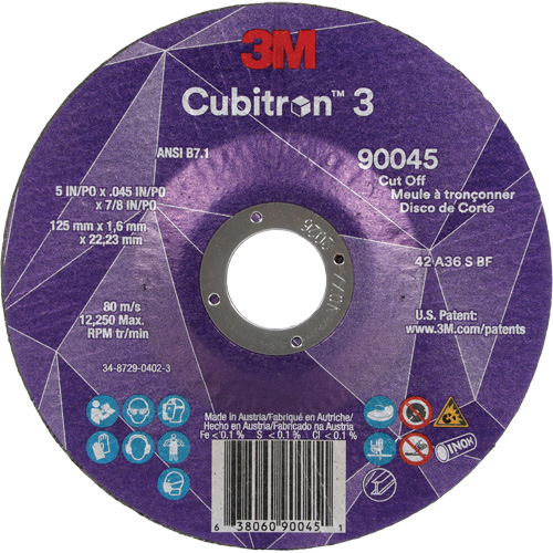 Meule &agrave; tronçonner Cubitron 3, 5" x 0,045", Arbre de 7/8", Type T27, C&eacute;ramique, 12250 Tr/min Distribution Élite MP
