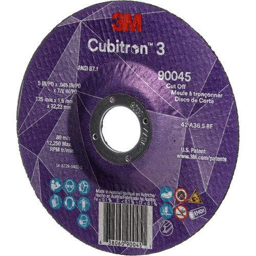Meule &agrave; tronçonner Cubitron 3, 5" x 0,045", Arbre de 7/8", Type T27, C&eacute;ramique, 12250 Tr/min Distribution Élite MP