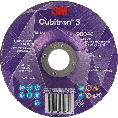 Meule &agrave; tronçonner Cubitron 3, 5" x 0,09", Arbre de 7/8", Type T27, C&eacute;ramique, 12250 Tr/min Distribution Élite MP