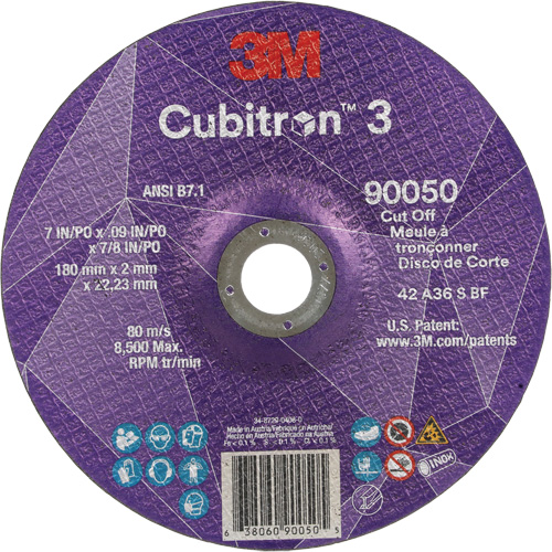 Meule &agrave; tronçonner Cubitron 3, 7" x 0,09", Arbre de 7/8", Type T27, C&eacute;ramique, 8500 Tr/min Distribution Élite MP