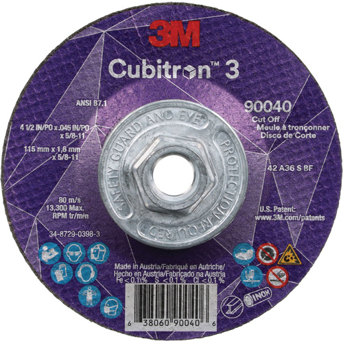 Meule &agrave; tronçonner Cubitron 3, 4-1/2" x 0,045", Arbre de 5/8"-11, Type T27, C&eacute;ramique, 13 300 Tr/min Distribution Élite MP