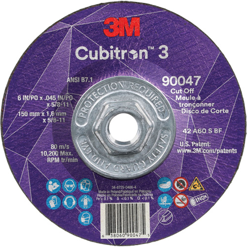 Cubitron 3 Cut-Off Wheel, 6" x 0.045", 5/8"-11 Arbor, Type T27, Ceramic, 10200 RPM Distribution Élite MP
