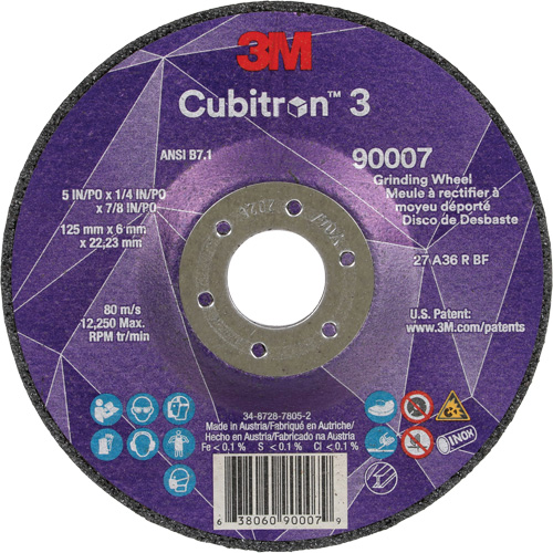 Meule a moyeu d&eacute;port&eacute; Cubitron 3, 5" x 1/4", Arbre 7/8", C&eacute;ramique, Type T27 Distribution Élite MP