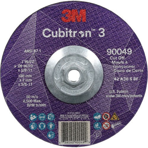 Meule &agrave; tronçonner Cubitron 3, 7" x 0,09", Arbre de 5/8"-11, Type T27, C&eacute;ramique, 8500 Tr/min Distribution Élite MP