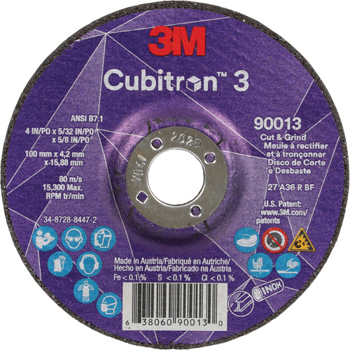 Cubitron 3 Cut & Grind Wheel, 4" x 39/250", 5/8" Arbor, Type 27, 36 Grit, Ceramic Distribution Élite MP
