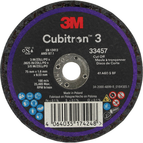 Meule &agrave; tronçonner Cubitron 3, 3" x 0,063", Arbre de 3/8", C&eacute;ramique Distribution Élite MP