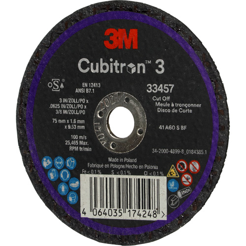 Meule &agrave; tronçonner Cubitron 3, 3" x 0,063", Arbre de 3/8", C&eacute;ramique Distribution Élite MP