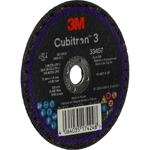 Meule &agrave; tronçonner Cubitron 3, 3" x 0,063", Arbre de 3/8", C&eacute;ramique Distribution Élite MP
