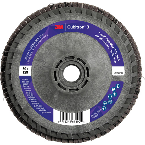 Disque &agrave; lamelles conique 1169F Cubitron 3 &agrave; changement rapide, 4-1/2" x 5/8"-11, Type T29, Grain 80+, C&eacute;ramique Distribution Élite MP