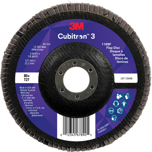 Disque &agrave; lamelles plate 1169F Cubitron 3, 5" x 7/8", Type T27, Grain 80+, C&eacute;ramique Distribution Élite MP