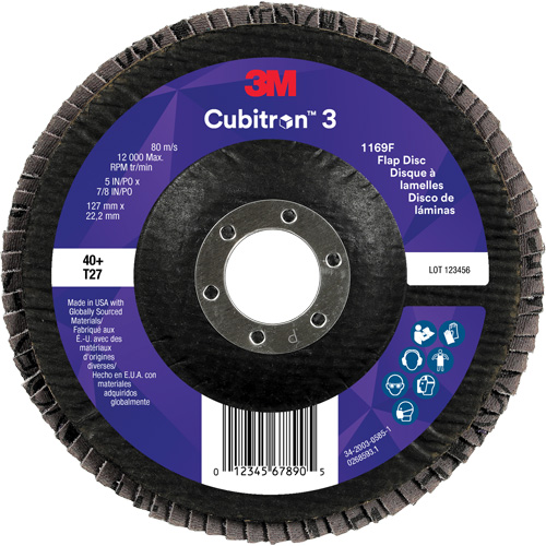 Disque &agrave; lamelles plate 1169F Cubitron 3, 5" x 7/8", Type T27, Grain 40+, C&eacute;ramique Distribution Élite MP