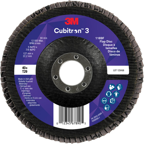 Disque &agrave; lamelles conique 1169F Cubitron 3, 5" x 7/8", Type T29, Grain 40+, C&eacute;ramique Distribution Élite MP