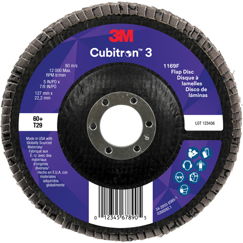 Disque &agrave; lamelles conique 1169F Cubitron 3, 5" x 7/8", Type T29, Grain 60+, C&eacute;ramique Distribution Élite MP