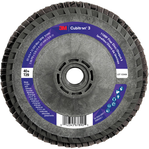 Disque &agrave; lamelles conique 1169F Cubitron 3 &agrave; changement rapide, 5" x 5/8"-11, Type T29, Grain 40+, C&eacute;ramique Distribution Élite MP