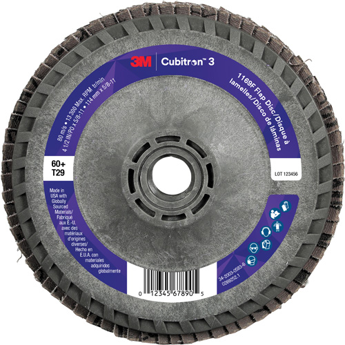 Disque &agrave; lamelles conique 1169F Cubitron 3 &agrave; changement rapide, 4-1/2" x 5/8"-11, Type T29, Grain 60+, C&eacute;ramique Distribution Élite MP