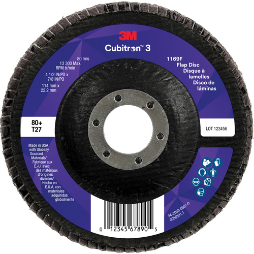 Cubitron 3 Flat Flap Disc 1169F, 4-1/2" x 7/8", Type T27, 80+ Grit, Ceramic Distribution Élite MP