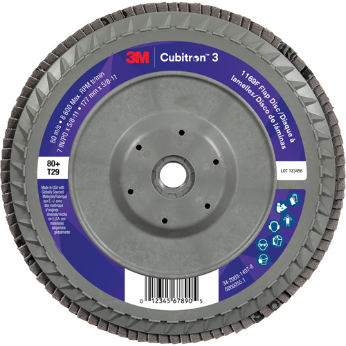 Disque &agrave; lamelles plate 1169F Cubitron 3, 7" x 5/8"-11, Type T29, Grain 80+, C&eacute;ramique Distribution Élite MP