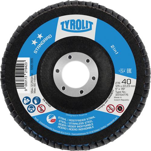 ZA 40 - B425 Standard 2-in-1 Flap Disc, 5" x 7/8", Type 27A, 40 Grit, Zirconia Alumina Distribution Élite MP
