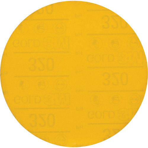 Hookit Gold Abrasive Disc, 6" Dia., 320 Grit, Aluminum Oxide, C-Weight Distribution Élite MP