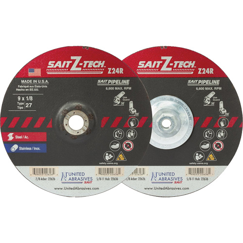 Sait Z-Tech Pipeline High Performance Wheel, 7" x 1/8", 5/8"-11 Arbor, Zirconium, Type 27 Distribution Élite MP