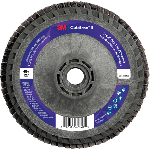 Disque &agrave; lamelles Cubitron 3 1169F, 4-1/2" x 5/8"-11, Type T27, Grain 40+, C&eacute;ramique Distribution Élite MP