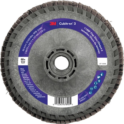 Disque &agrave; lamelles Cubitron 3 1169F, 5" x 5/8"-11, Type T27, Grain 60+, C&eacute;ramique Distribution Élite MP