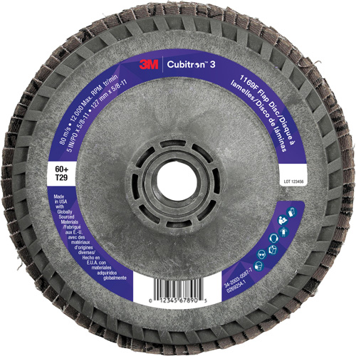 Disque &agrave; lamelles Cubitron 3 1169F, 5" x 5/8"-11, Type T29, Grain 60+, C&eacute;ramique Distribution Élite MP