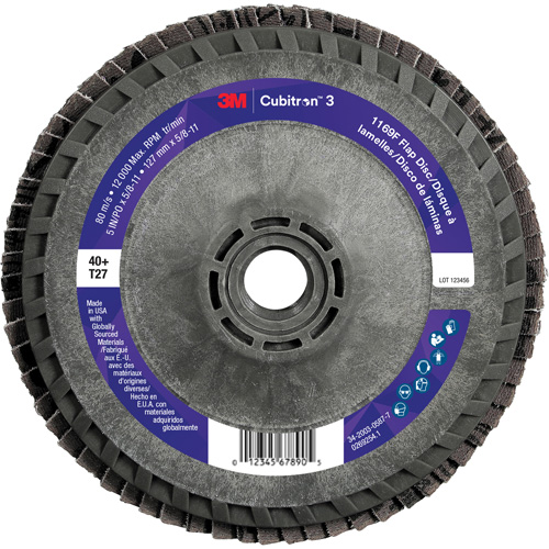 Disque &agrave; lamelles Cubitron 3 1169F, 5" x 5/8"-11, Type T27, Grain 40+, C&eacute;ramique Distribution Élite MP