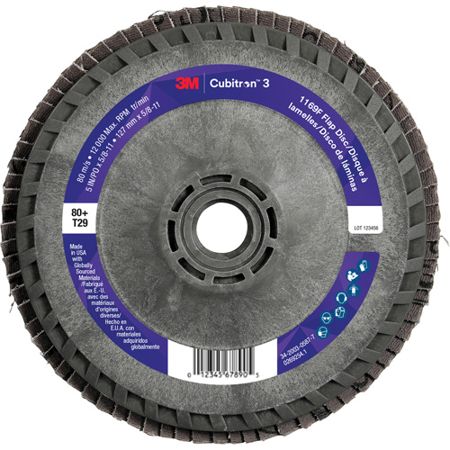 Disque &agrave; lamelles Cubitron 3 1169F, 5" x 5/8"-11, Type T29, Grain 80+, C&eacute;ramique Distribution Élite MP