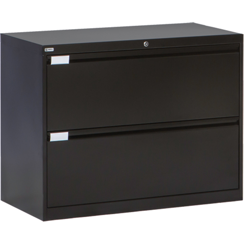 Lateral Filing Cabinet, Steel, 2 Drawers, 36" W x 18" D x 27-7/8" H, Black Distribution Élite MP