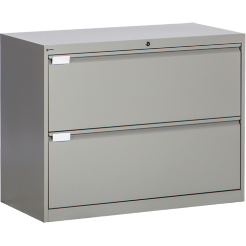 Lateral Filing Cabinet, Steel, 2 Drawers, 36" W x 18" D x 27-7/8" H, Grey Distribution Élite MP