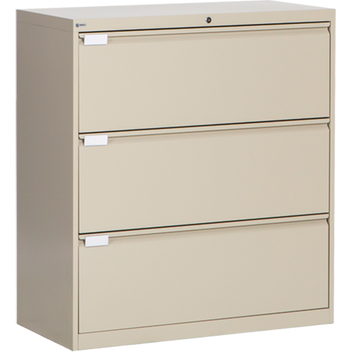 Lateral Filing Cabinet, Steel, 3 Drawers, 36" W x 18" D x 40-1/16" H, Beige Distribution Élite MP