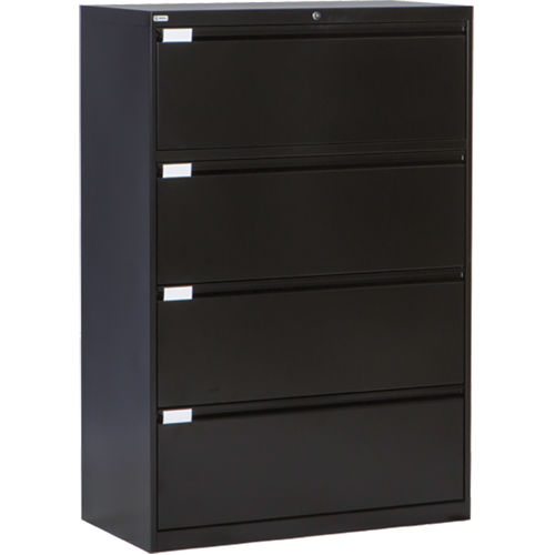 Lateral Filing Cabinet, Steel, 4 Drawers, 36" W x 18" D x 53-3/8" H, Black Distribution Élite MP