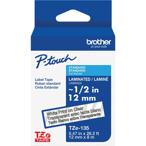 Laminated Tape for P-Touch&reg;, 12 mm x 8 m, White on Clear Distribution Élite MP