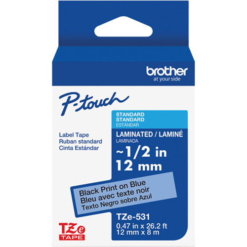 Ruban lamin&eacute; pour P-Touch, 12 mm x 8 m, Noir sur bleu Distribution Élite MP