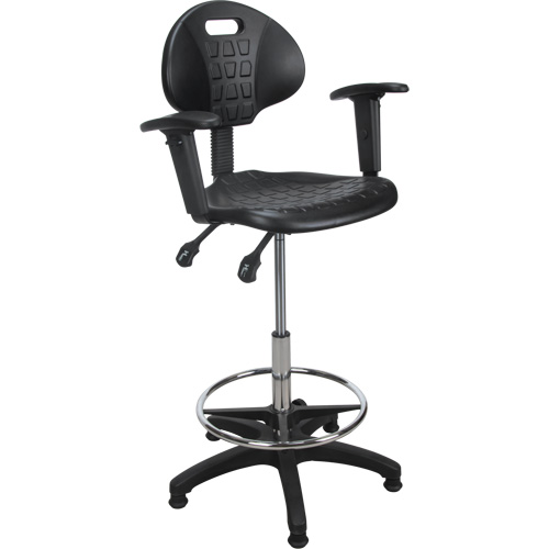 Tabouret ergonomique robuste avec accoudoirs r&eacute;glables, Stationnaire, Ajustable, 39" - 48", Polyur&eacute;thane Si&egrave;ge, Noir Distribution Élite MP