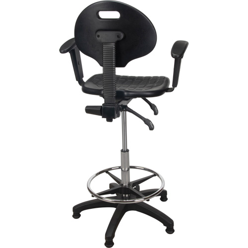 Tabouret ergonomique robuste avec accoudoirs r&eacute;glables, Stationnaire, Ajustable, 39" - 48", Polyur&eacute;thane Si&egrave;ge, Noir Distribution Élite MP