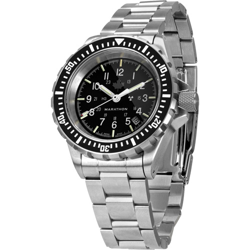 Grande montre automatique de plong&eacute;e avec feuille d'&eacute;rable gris et bracelet en acier inoxydable, Num&eacute;rique, &agrave; piles, 41 mm, Argent Distribution Élite MP