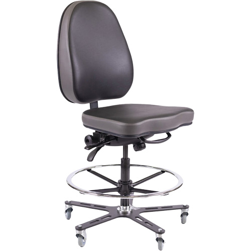 TF180 Ergonomic Industrial Chair, Mobile, Adjustable, Vinyl Seat, Black Distribution Élite MP