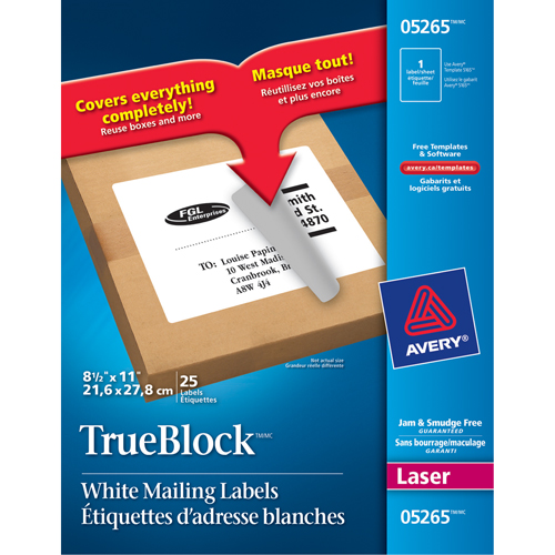 &eacute;tiquettes d'exp&eacute;dition au laser TrueBlock, 11" la x 8,5" la x Blanc Distribution Élite MP