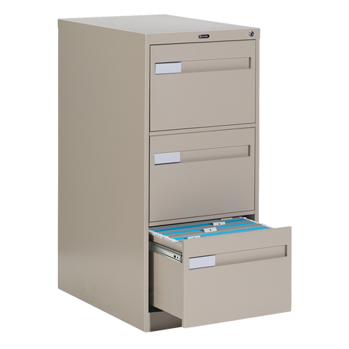 Vertical Filing Cabinet with Recessed Drawer Handles, 3 Drawers, 18.15" W x 26.56" D x 40" H, Beige Distribution Élite MP
