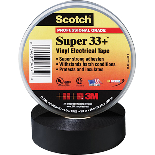 Scotch&reg; Super 33 Tape, 19 mm (3/4") x 20.1 m (66'), Black, 7 mils Distribution Élite MP